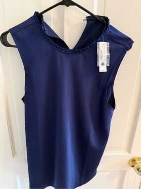 Jcrew Navy Sleeveless Ruffle Neck Shell Top NWT